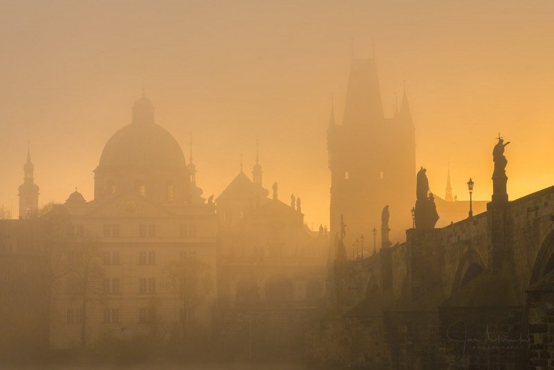 Sunrise silhouettes at Charles bridge