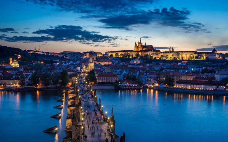 Prague skyline with Charles bridge and Prague castle