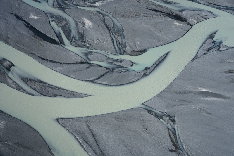 Abstract shot of river seen from a helicopter