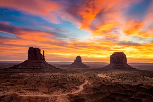 The Mittens in Monument Valley at sunrise